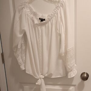 INC International Concepts White Blouse with Tie Detail